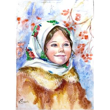 Girl in Headscarf watercolor painting thumb