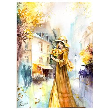 Autumn in the city watercolor painting thumb
