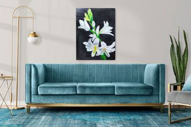 Unveiling the Beauty of White Lilies: An Exquisite Oil Painting thumb