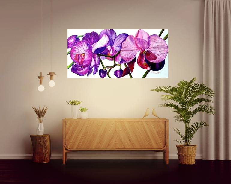 Original Photorealism Floral Painting by Purple Brush by Sneha