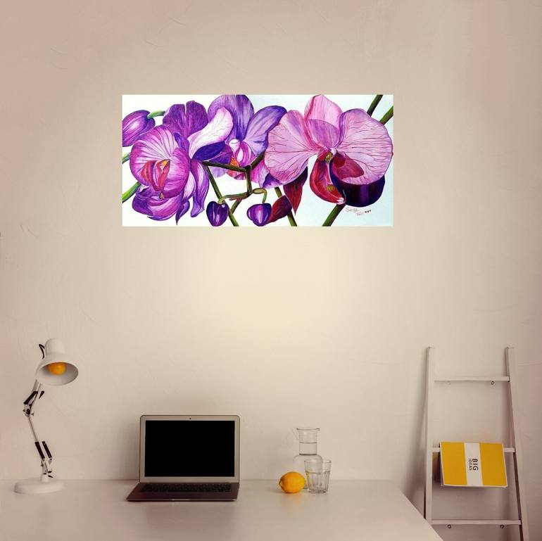 Original Photorealism Floral Painting by Purple Brush by Sneha