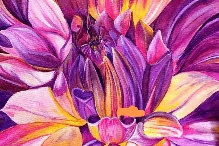 Original Realism Floral Painting by Purple Brush by Sneha