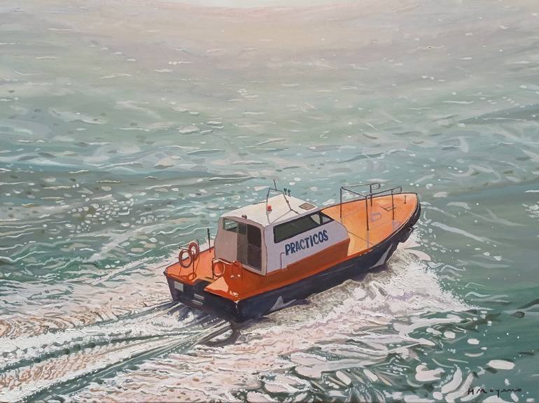 Original Realism Boat Painting by H MOYANO