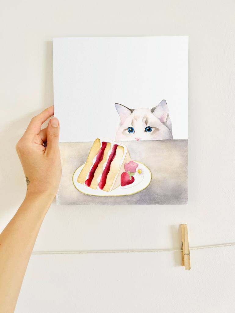 Cat & Cake II Painting by Hannah Crouch | Saatchi Art