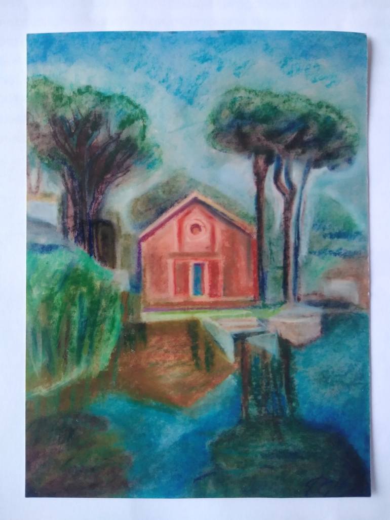 Original Landscape Painting by Roumiana Sekoulova | Other Art on Other | Pines on the lake