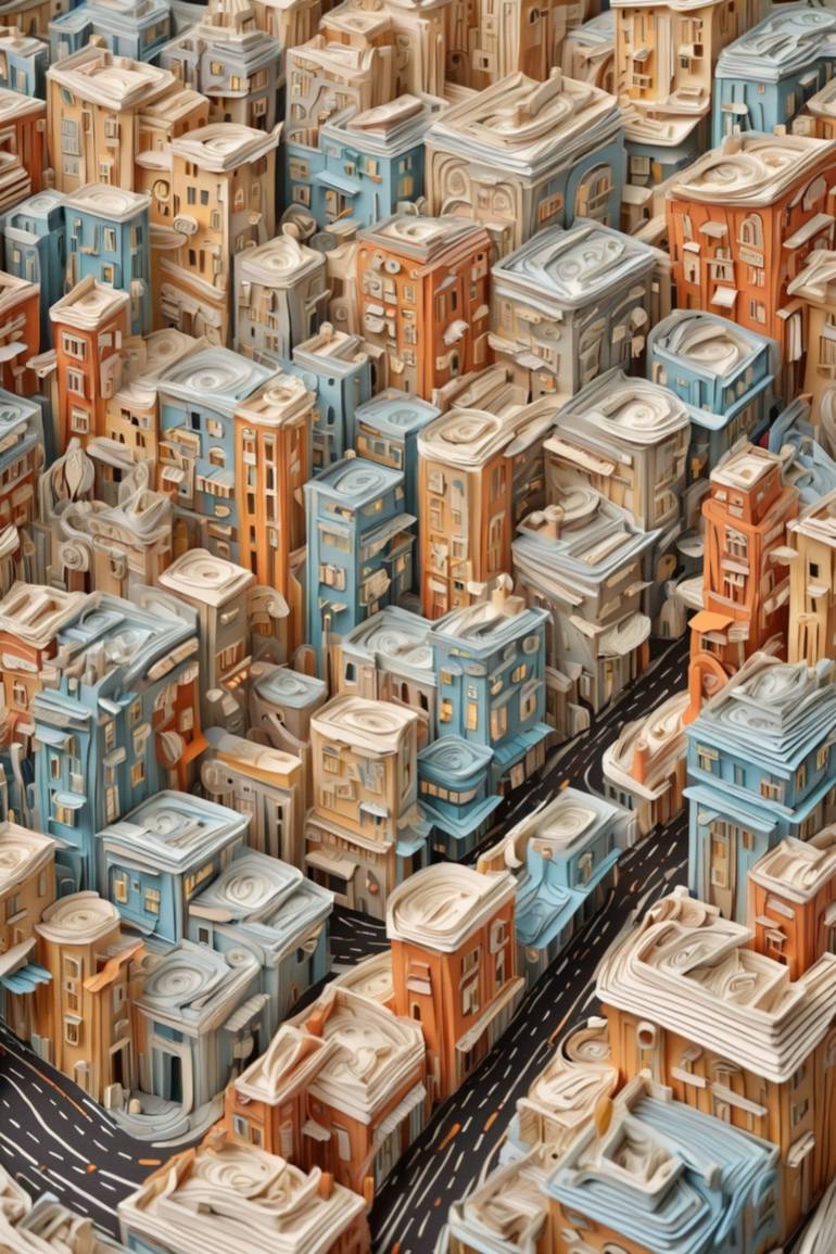 Clay Buildings Painting by Rysty Balmukhatova | Saatchi Art