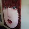 Portrait of a woman with red hair, pale skin and turquoise eyes. Fully painted on sides to be able to hang without a frame.