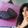 "Oreos on PInk Ground" with the artist in the studio
