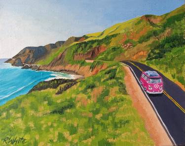 Saatchi Art Artist Robin White; Paintings, “Pink Van on the Pacific Coast Highway” #art