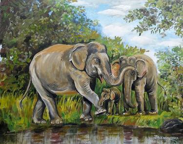 Print of Realism Animal Paintings by W A Jayaratne