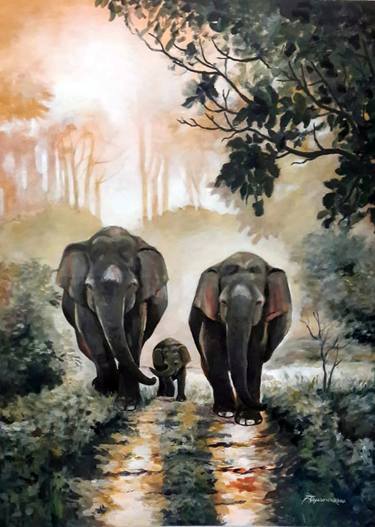 Print of Realism Animal Paintings by W A Jayaratne