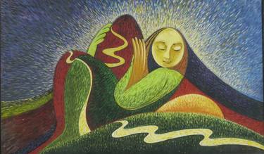 Print of Women Paintings by Manjula Karunatilleke