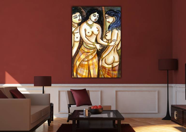 Original Impressionism Women Painting by Wasantha Namaskara