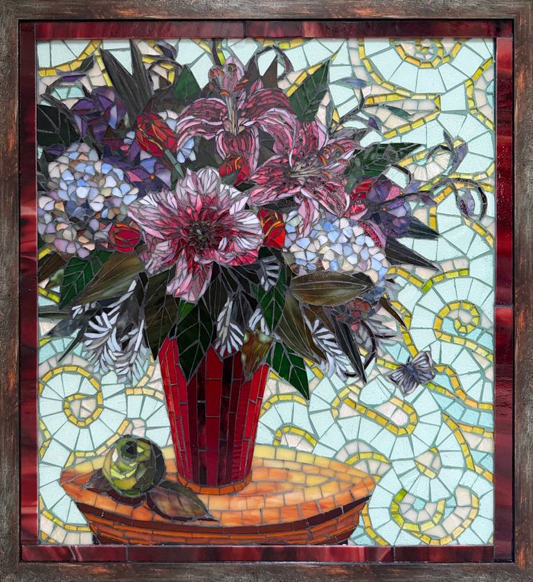 Original Floral Mixed Media by Sandra Bryant | Contemporary Art on Glass | The Green Apple