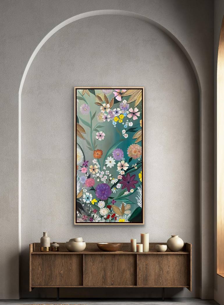 Original Abstract Floral Mixed Media by Laura Blue  Palmer