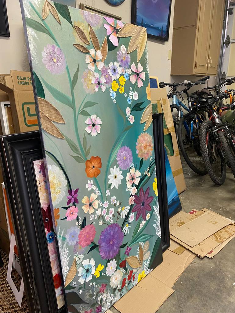 Original Abstract Floral Mixed Media by Laura Blue  Palmer