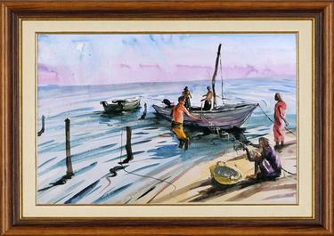 Print of Realism Beach Paintings by Kosala Kumara