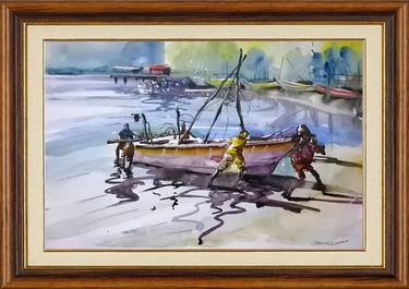 Original Realism Boat Paintings by Kosala Kumara