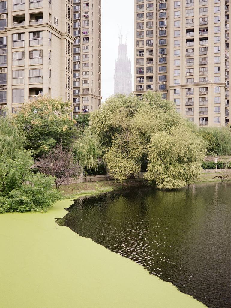 Original Cities Photography by Fergus Coyle | Contemporary Art on Paper | Lake view of the Greenland Centre, Wuhan.