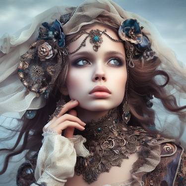 Brown-Haired Beauty Digital Fantasy Wall Art. thumb