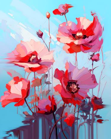 Scarlet Echoes: Vibrant Expressive Floral Abstract thumb