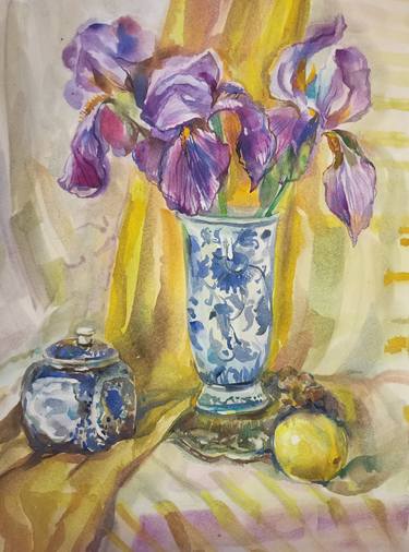 Still life.Irises in a Chinese vase. thumb