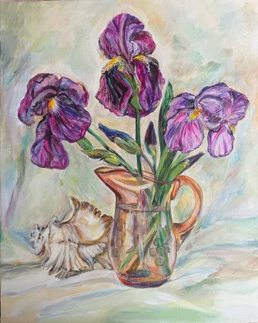 Still life.Bouquet of purple irises. thumb