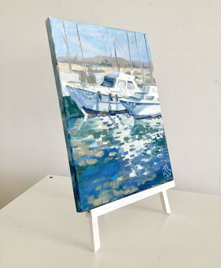 Original Impressionism Boat Painting by Yulia Prykina