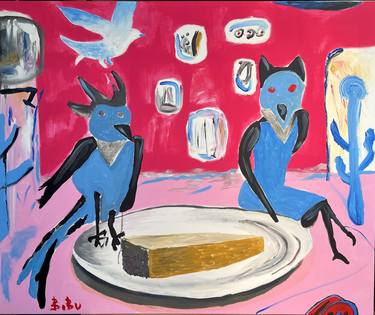 "Bobu likes to eat cheesecake with his friends" 100x120 cm thumb