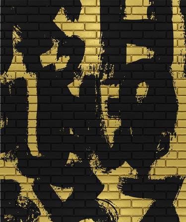Golden wall graffiti ABC. Abstract letters street art. Grunge thumb