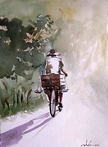 Original Realism Bicycle Painting by Thejana Roshan Kumara