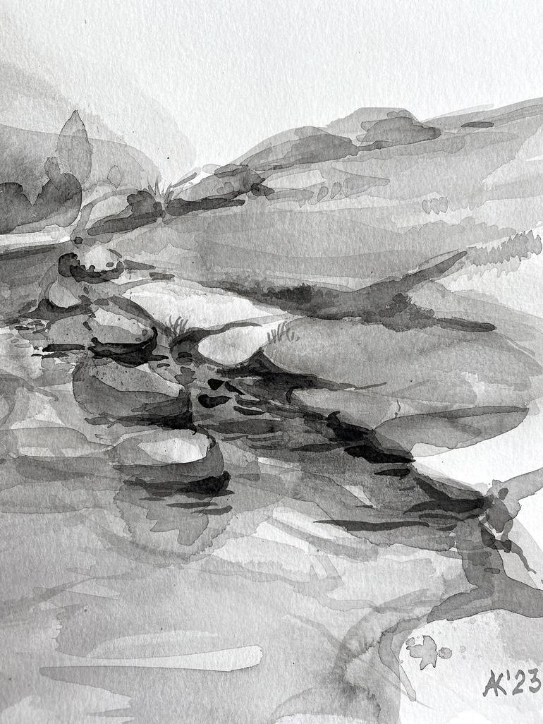 Original Abstract Landscape Drawing by Asta Kulikauskaitė