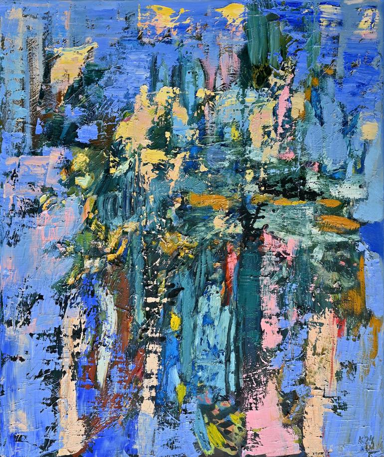 Original Abstract Painting by Asta Kulikauskaite | Abstract Art on Canvas | Abstraction in blue and pink