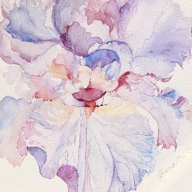 Pastel Amethyst and Sapphire Coloured Iris Flower Painting thumb