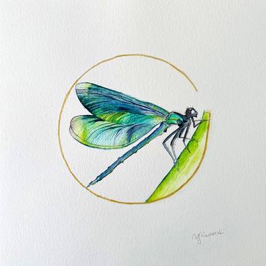 Turquoise and emerald green lucky dragon watercolour thumb