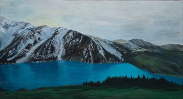 Large landscape, mountains, lake, sky, nature, turquoise water thumb
