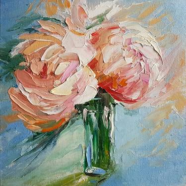 Peonies in a Glass Vase. thumb