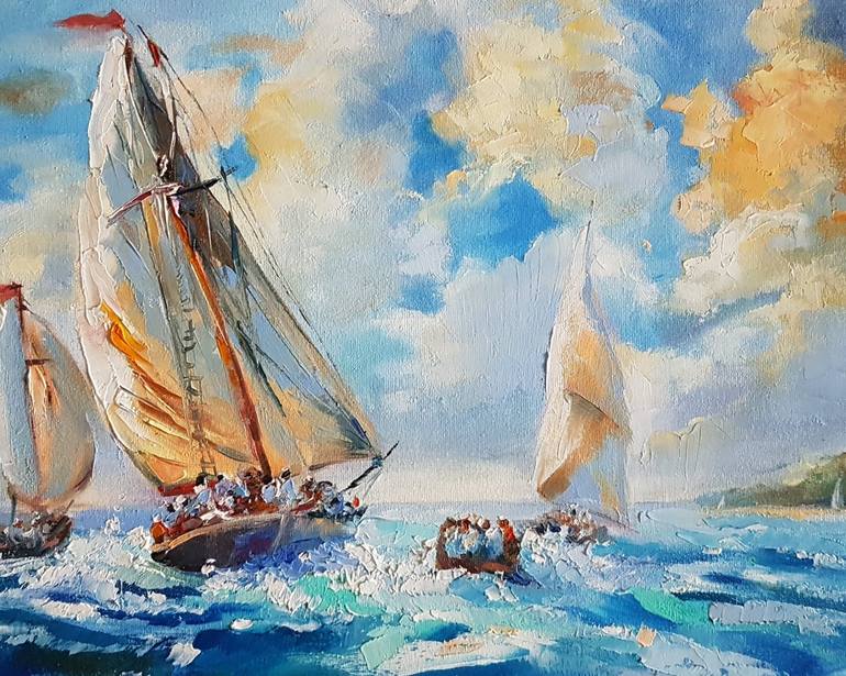 Original Expressionism Yacht Painting by Marina Beikmane