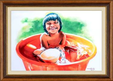 Print of Photorealism Children Paintings by Mewan Fonseka