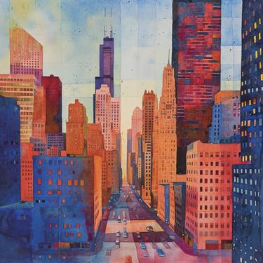 Print of Expressionism Cities Mixed Media by J Douglas Dalrymple