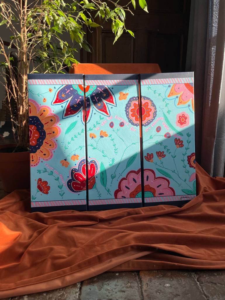Original Folk Floral Painting by Cavalier Blandine