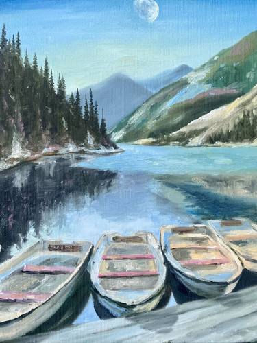 Landscape mountains boat painting (2023) thumb