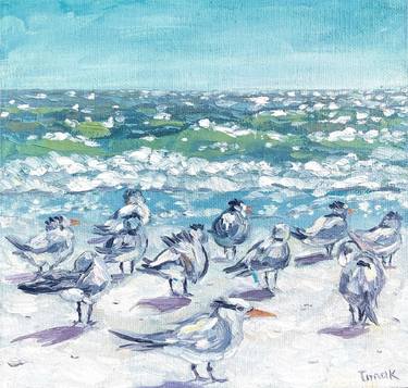 Seagulls seascape beach oil painting thumb