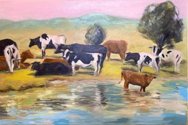 Herd of cows oil painting thumb