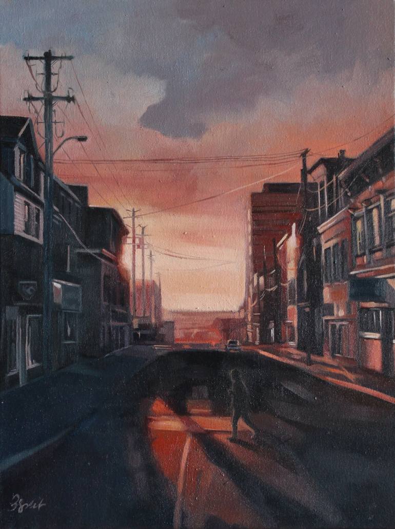 Original Cities Painting by Kyla Chung | Contemporary Art on Canvas | The Princess Street at Sunset