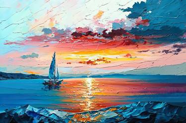 Sailboat against a sunset thumb