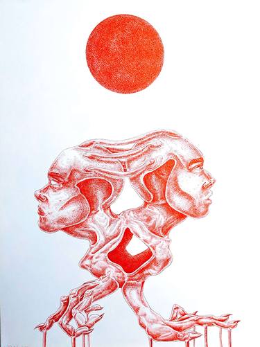 Original Surrealism People Drawing by Moira Hyatt