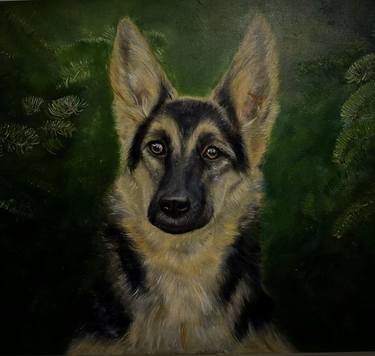 Print of Realism Dogs Paintings by Valentyna Vodianytska