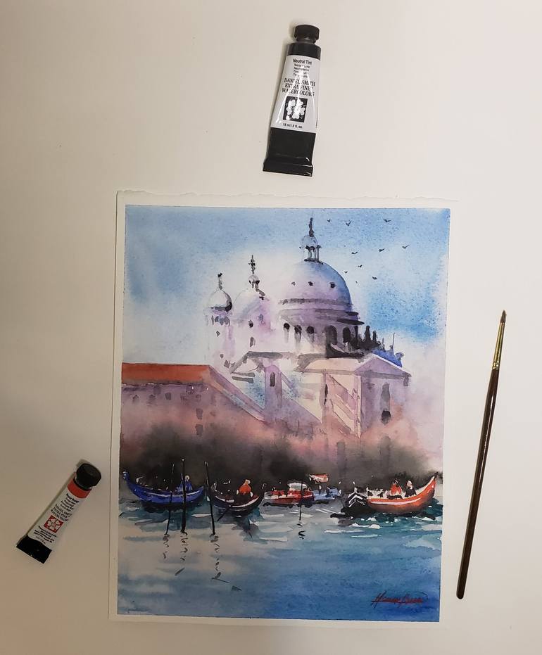 Rainy Paris, Original Watercolor Painting 11 x 14 inches