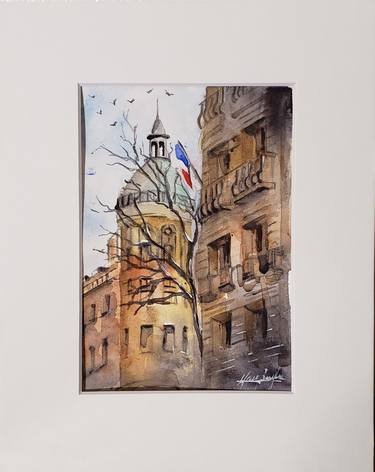 Vive La France,  5 x 6 inches, Watercolor Painting thumb